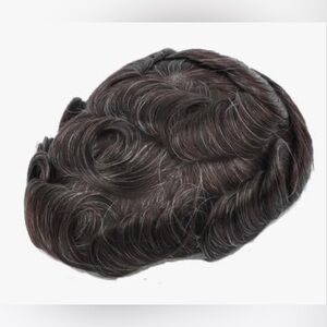 Dark Brown with Gray Human Hair Wavy 8x10 Inch Toupee Hair System